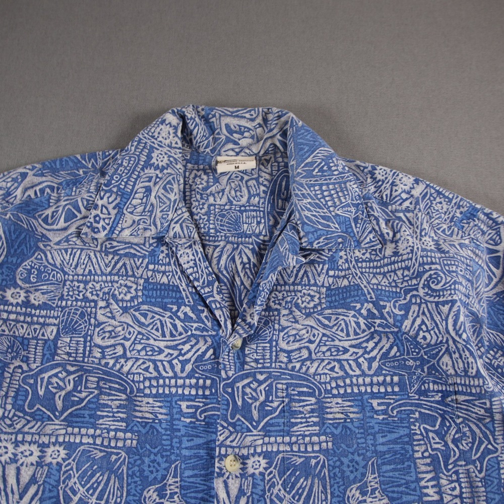 Go Barefoot Tribal Geometric Nautical USA Retro Hawaiian Aloha Men Shirt M Surf - Picture 9 of 13